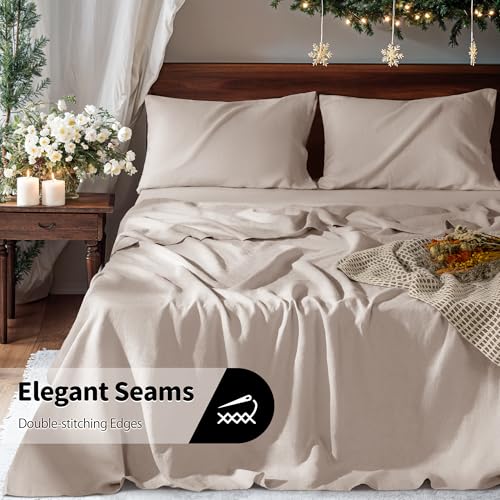 Image of 100% Pure Linen Sheet 4pcs Set Fitted Sheet Up to 16 Inch Deep Full Size