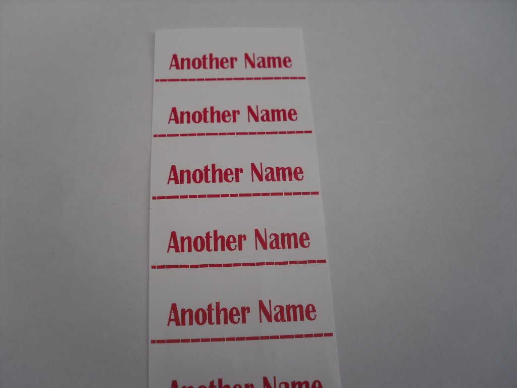 90 RED sew on personalised Name labels TAGS 40m x 15mm EMAIL NAME TO BE PRINTED RED Residential care nursing homes SCHOOL UNIFORM NURSERY PLAYGROUP ETC.