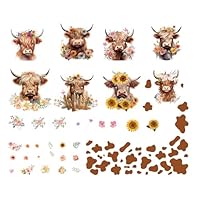 Highland Cow Wall Stickers Kit - Cow Print Wallpaper Decal Stickers Highland Cow Ornaments Girls Bedroom Decor Peel and Stick Craft Art for Kids Baby Bedroom Nursery Playroom Bathroom Living Room Wall