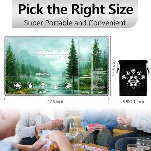 Image of for MTG Playmat with Card Storage Bag,Non-Slip Rubber Base & Smooth Surface 27.6x15.7in,Beginner-Friendly Magic Mat for Commander Deck,Foggy Forest Green