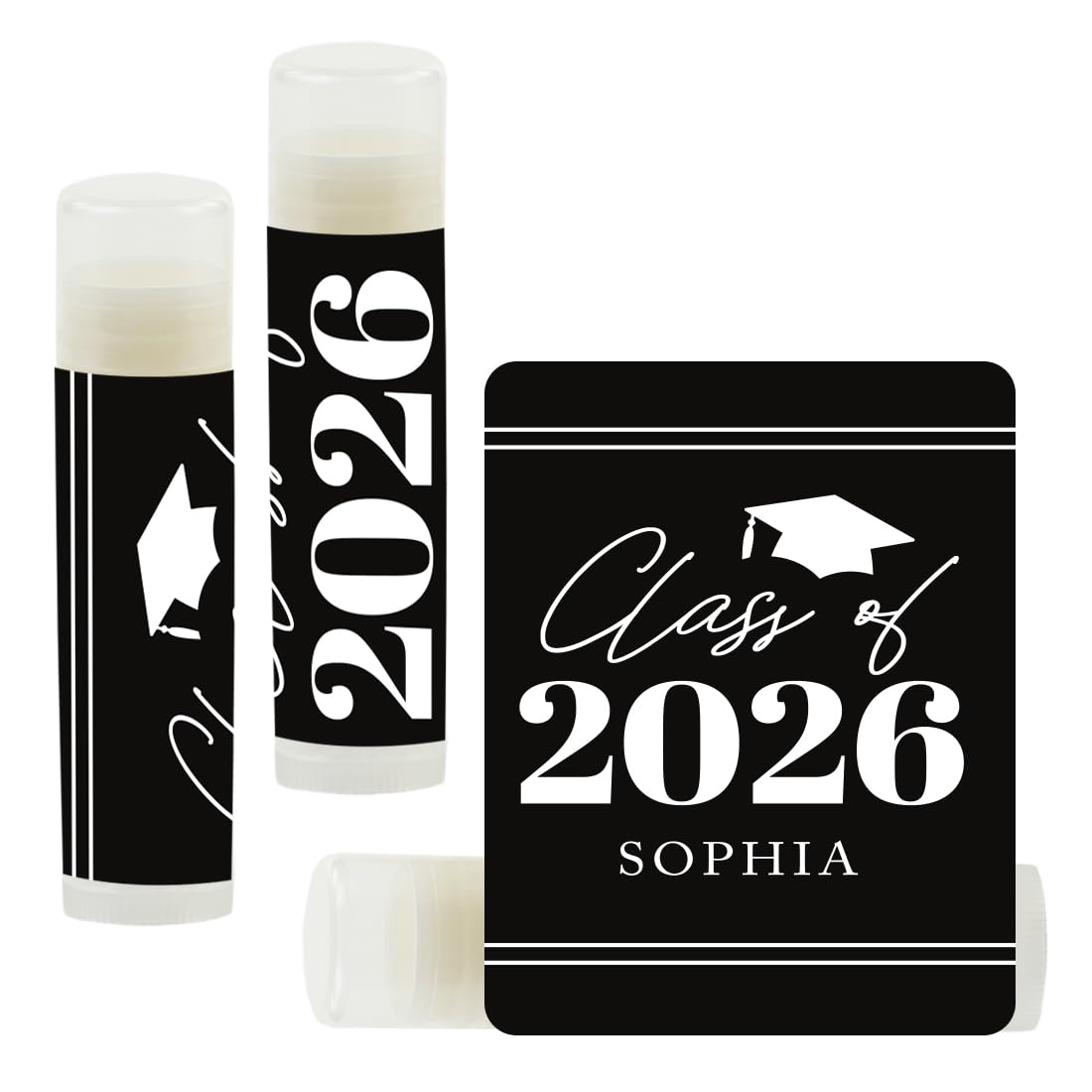 Andaz Press Personalized Lip Balm Class of 2026 Graduation Party Favors for Guests, Classic Custom Name Graduation Decorations 2026, Party Decorations