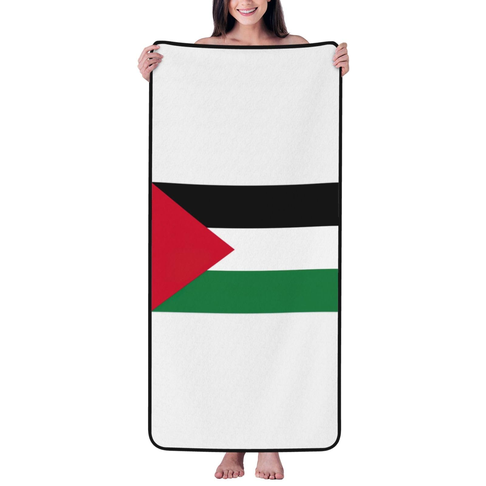 Nimongt Unisex Black Palestine Flag Print Lightweight Comfort Coral Velvet Bath Towel Home Bathroom Hotel Spa Beach Travel