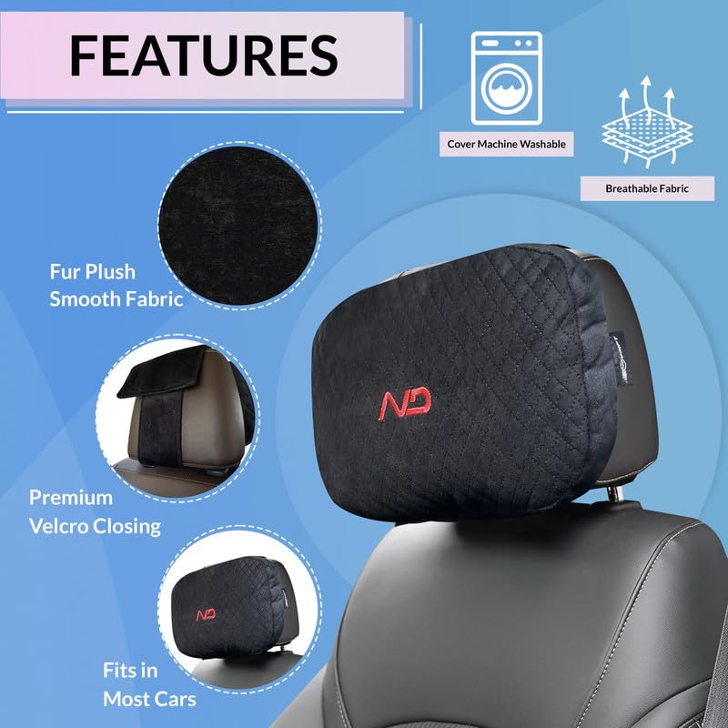 Image of Neodrift 'RearFlex' (Set of 4) | (Color - Black) Car Back Seat Neck Rest Cushion Ergonomic Neck Support with Premium Fiber Fill, Pain Relief for Neck and Shoulder