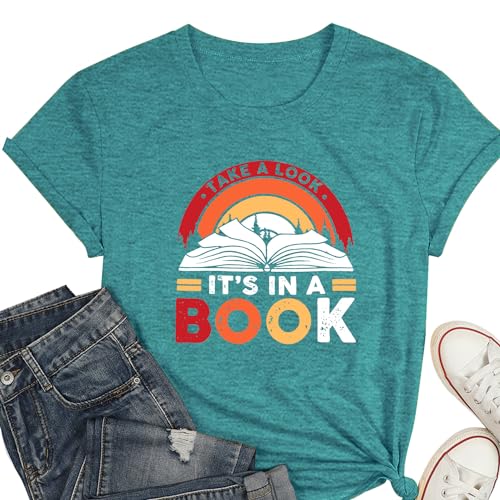 Image of Take a Look It's in a Book Shirt for Women Funny Reading Rainbow Graphic T Shirt Book Lover Gift Tee Tops