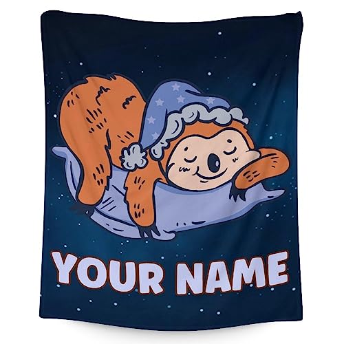Mercuryelf Custom Sloth Throw Blanket - Soft, Fuzzy & Warm - 60x80 Inches Flannel Blankets for Bed, Couch - Dark Blue Cute Throws Gift for Women, Men