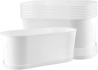 NINGWAAN 10 Set 9 x 3.5 x 3.3 Inch Window Box Planter, White Rectangle Plastic Plant Planter with Saucers and Drainage Hole , Plastic Plant Pot for Windowsill Balcony Garden Home Office