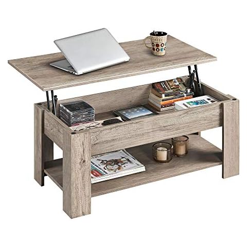 Yaheetech Mesa de Centro Elevable con Revistero Gris Cover