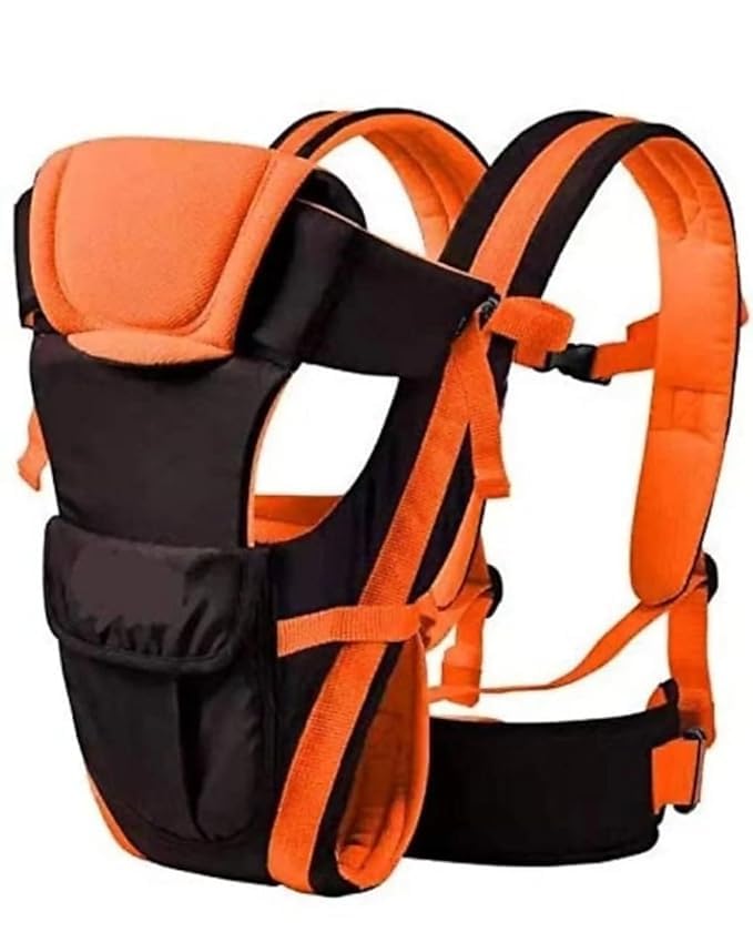 BabyGo 4-in-1 Adjustable Baby Carrier Bag | Multipurpose Kangaroo Style Carrier with Front, Back & Hip Positions | Comfortable Ergonomic Design with Safety Belt & Buckle Straps (Orange)