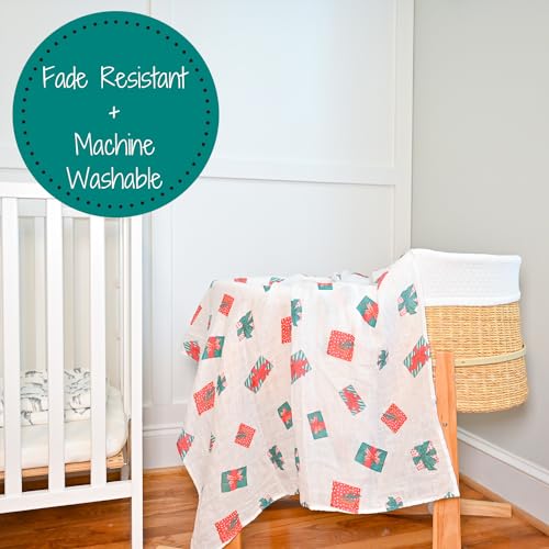 Image of LollyBanks Swaddle Blanket, 100% Cotton Baby Blanket, Soft Muslin Swaddle Blankets 47 x 47 Inches, Neutral Baby Blankets for Boys and Girls, Registry and Gift (Presents Print)