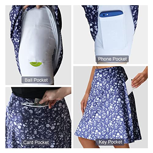 Caisuedawn Floral Knee Length Skorts Skirts For Women Tennis Modest Athletic Skirts With 5 Pockets For Golf Sport Workout, Blue L #TOP2