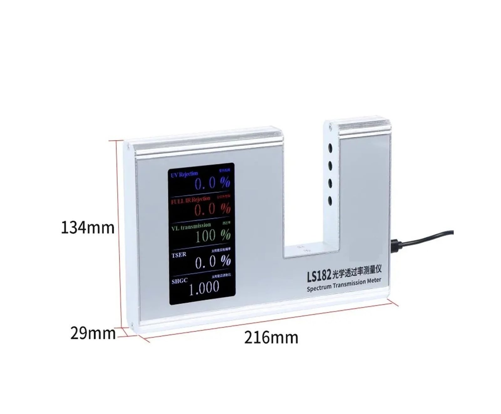 Miernik przepuszczalności światła Tester odcienia LS182 Miernik przepuszczalności folii solarnej 365 nm UVT 940 nm IRT i VLT SHGC Prosta obsługa Wysoka precyzja Zatrzymanie danych