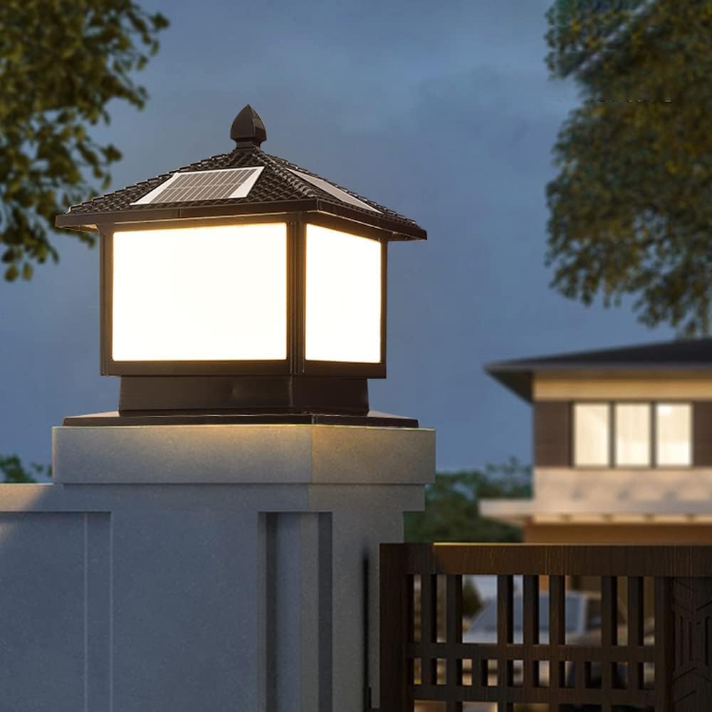 QUSYZD Strong Solar Post Lights Outdoor Solar Post Cap Lights Led Fence Deck Column Cap Lamp Ip65 Waterproof Lantern Black Square Column Post Pillar Lamp for Patio Posts Garden,