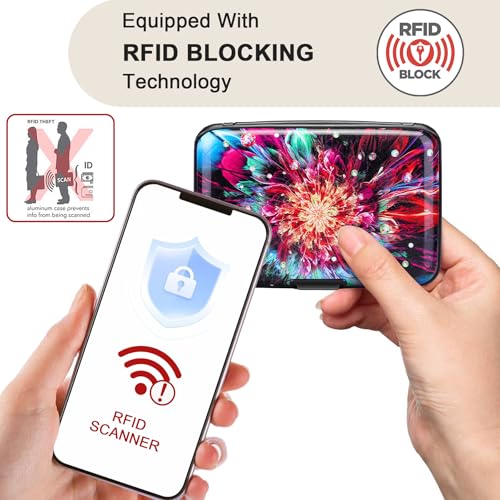 Image of Elfish Mini RFID Aluminum Wallet Credit Cards Holder Business Card Case Metal ID Case for Men Women (Gorgeous flowers)