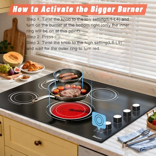 Image of 30 Inch Electric Cooktop - 4 Burner Built-in(29.13 inchx19.3 inch) Ceramic Stove Top 6700W, 30 inch Electric Cook Top with Timer, Safety Lock, Pause, Dual Ring, 220V - 240V Hard Wired (White Knob)