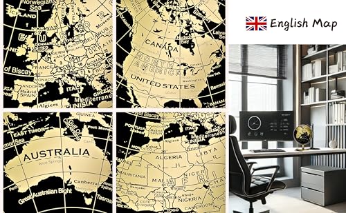 EXERZ 14cm Globus Schwarz & Gold, Englische Karte, Mini-Weltglobus für Bildungszwecke – Bronzebogen und Sockel