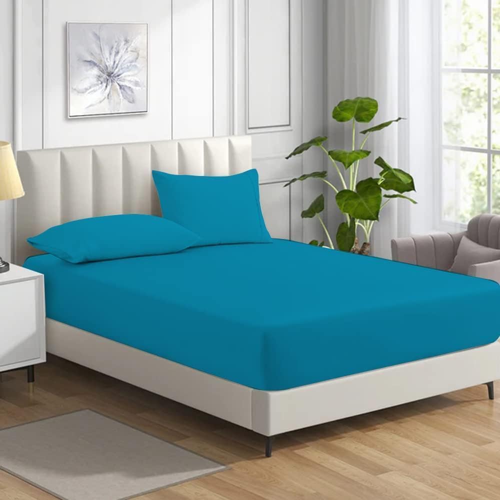 Bella Nights Fitted Sheet 100% Polycotton – Deep Pocket 25CM, Soft Brushed, Durable & Comfortable Bed Sheet – Easy Care Bedding (Teal, King)