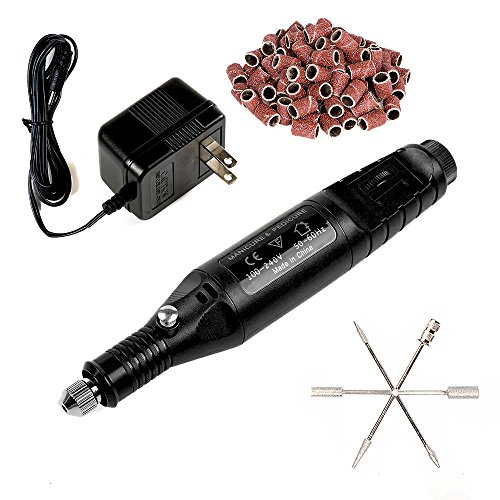 Professional Electric Manicure Machine Nail Drill art Pedicure File Polish Pen Shape Acrylics Tool Finger Toe Care Product with Multi Sanding Bits and Power Adapter (Black)