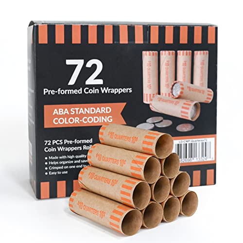 Image of LLIKED 72 PCS Preformed Coin Wrappers Rolls-Quarters