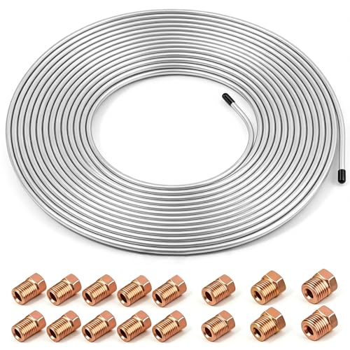 Asnfanl 25Ft 3/16 Upgraded Zinc Coated Steel Brake Line Tubing Kit Robust Reliable Hydraulic Fuel Transmission Line with 16 Inverted Flare Fittings Universal Replacement for Truck SUV Trailer