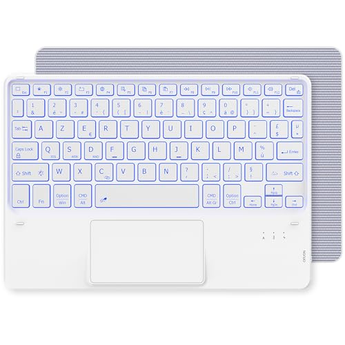CACOE Clavier avec Pavé Tactile, Clavier sans Fil Bluetooth 10 Pouces avec Rétroéclairage, [AZERTY] Clavier Léger Fin pour iPad, iPad Pro/Air, Android Samsung, Xiaomi, Huawei, Lenovo Tablette, Blanc