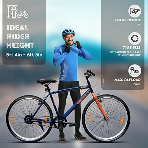 Image of VECTOR 91 Men'S Topgun 27.5T Single Speed, Steel Frame (19 In) Mountain Bike /Bicycle ( Navy Blue , Ideal For: 12+ Years , Brake: V Brake ), Rigid