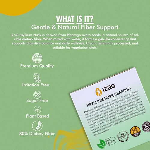 Image of iZaG Psyllium Husk (Isabgol) 120 Gram (4 Gram Sachet's * 30 Unit) | Natural Dietary Fiber for Digestion & Gut Health | 30 Travel-Friendly Sachets | 4 Gram per sachets | Sat isabgol