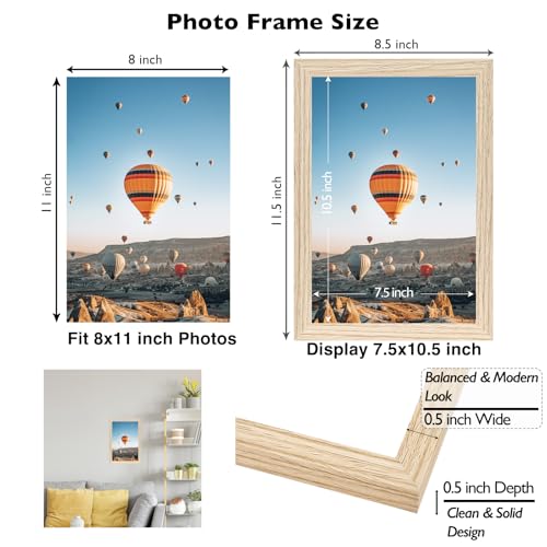 Image of JCJMY 8x11 Picture Frame for Wall Hanging or Tabletop, Wall Mounting Horizontally or Vertically, 8 x 11 Wall Gallery Poster Photo Frame for 8 by 11 Photo, Natural