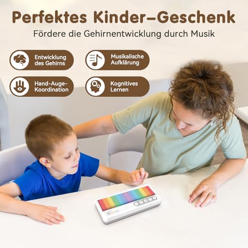 Pup Go Tragbares Elektronisches Klavier-Spielzeug für Kinder ab 2 Jahren, Regenbogen-Touchscreen-Tasten mit buntem Licht, 5 Instrumentenklänge, 13 Demolieder, tragbare Musik-Tastatur für Kleinkinder