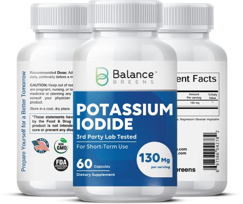 Balance Breens Potassium Iodide 130Mg - 60 Capsules - Emergency Survival Supplement, Thyroid Support, Short-Term Use Only - Third-Party Lab Tested #TOP1