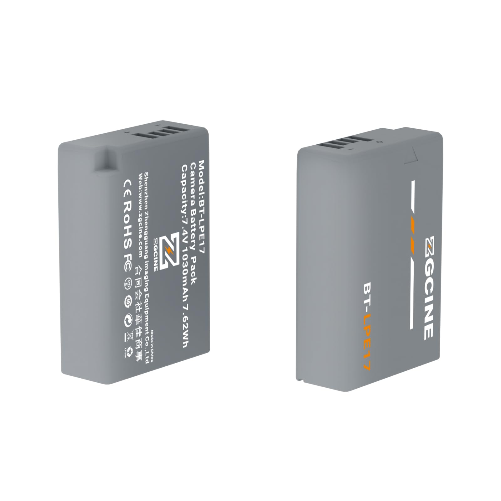 ZGCINE BT-LPE17 1030mAh Grey High Capacity Camera Battery for Canon EOS R50、R8、RP、R10、R100、M6 Mark II