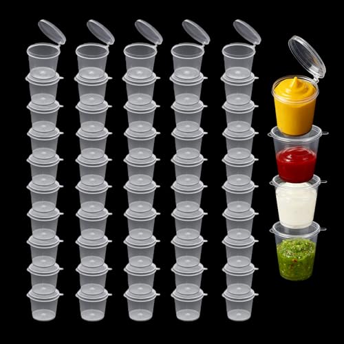 Sixinfeto Aufbewahrungsdosen mit Deckel 50 Stück Auslaufsicher Kleine Plastikbehälter 25ml Plastikdosen 1oz Dosen Saucenbecher Frischhaltedosen Portionsbecher für Soßen Dips und Gewürze