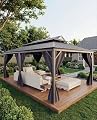 12x18 FT Hardtop Gazebo with Double Metal Roof, Aluminum Frame Permanent Pavilion with Curtains and Netting for Patio Backyard Lawns