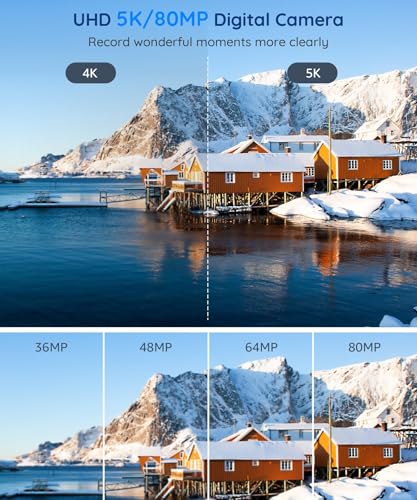 Image of 5K Digital Camera 80MP High Resolution Auto Focus Digital Camera 18X Zoom Digital Video Camera for Photography and Video (Black)
