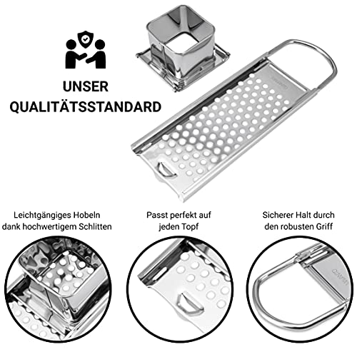 Foto von Spätzlehobel Edelstahl für selbstgemachte Spätzle & Knöpfle - Spülmaschinenfeste Spätzlereibe geeignet für alle Töpfe bis Ø 30cm