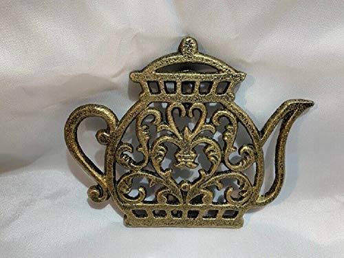Cast Iron Gold Tinted Tea Kettle Hot Pad 7 1/2
