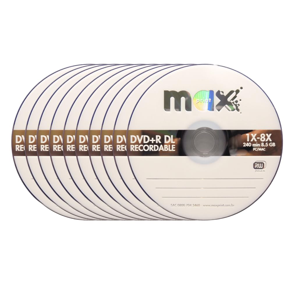 Maxprint - Kit 10x de mídia DVD+R Dual Layer Slim 8.5GB 1X-8X