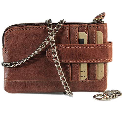 Safekeepers - Estuche para llaves con tarjetero (piel) Marrón R Color marrón con cadena.