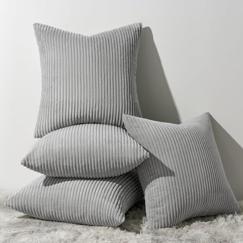 Image of Topfinel Decorative Grey Throw Pillow Covers Cushion Cases, Set of 4 Soft Velvet Modern Double-Sided Designs, Mix and Match for Home Decor, Pillow Inserts Not Included (16x16 inch)