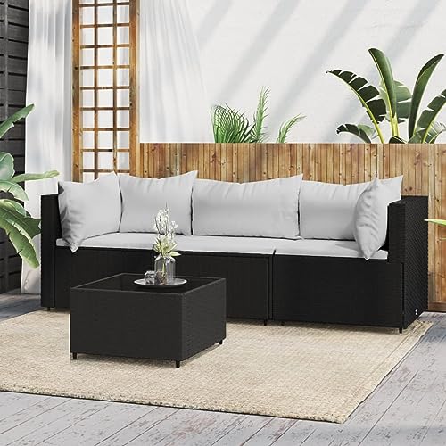 BaraSh Salon de Jardin 4 pcs avec Coussins Noir Résine tressée,Petit Salon De Jardin Exterieur,Salon Terrasse,Hesperide Salon Jardin