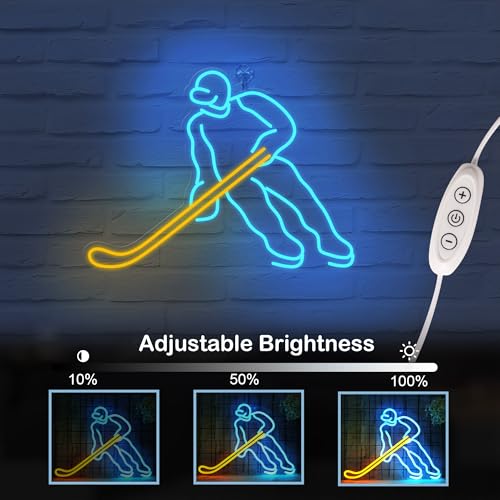 Image of CoolGift Mart Hockey Player Neon Sign - Sports Enthusiasts' Ultimate Wall Decor | Dimmable Hockey LED Light for Game Room, Bedroom, or Man Cave