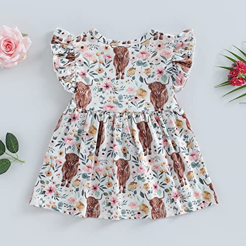 Toddler Baby Girl Western Dress Cow Print Ruffle Sleeve Dress Highland A-line One Piece Dresses Cowgirl Summer Outfit4