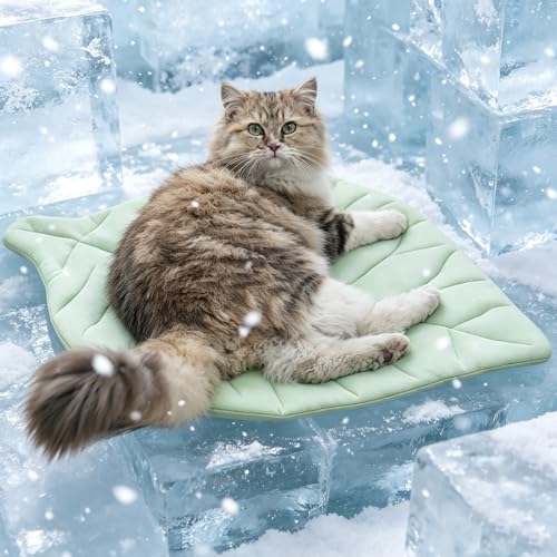 Nimorio Cat Cooling Mat Cat Leaf Bed Mat Comfortable Soft Fabric Breathable Cozy for All Seasons 26.5x20.5 Ideal for Cats Small Pets