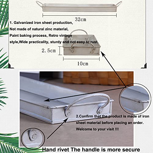 Etetevn Torched Serving Tray With Decorative Antique Metal Handles - Coffee Table,Dining Table Centerpiece Candle Holder Tray,Farmhouse Decor Rectangular Butler Tray, 32.3X10.4X2.3 #TOP4