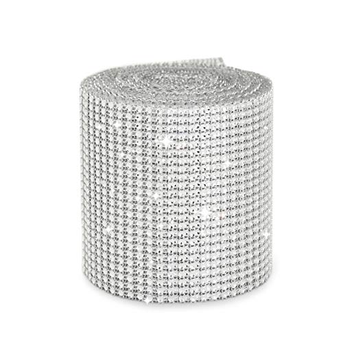 Bocotoer 24 - Cinta decorativa de plata con diamantes de imitación, perfecta para ramo de novia, 10 yardos