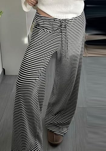 Women's Comfy Pajama Loose Casual Drawstring Lounge Pants - Striped Print Stretch Wide Leg4