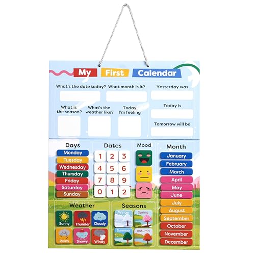 Chuckle My First Calendar for Kids - Days of the Week & Weather Learning Chart - 40 x 32cm Magnetic with Hanging Loop Educational Children Toy for Home & Classroom