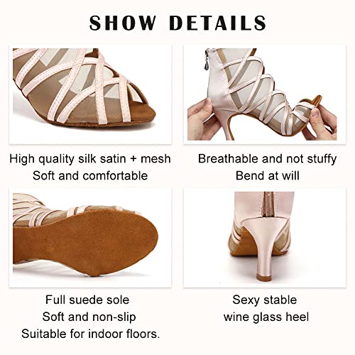 TINRYMX Women's Latin Dance Boots Ballrooom Salsa Tango Open Toe Performance Professional Dance Shoes, Model-YCL4452