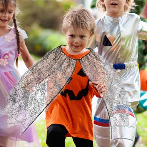 Halloween Spinnenkostüm für Kinder,Jungen Schwarzer Spinnennetz Tüll Verkleidung Kostüm,Hexe Spinne Umhang Kostuem,Spider Poncho Spinnenumhang Costume,für Karneval Kinderkostüm Spinnen Cape (88CM)