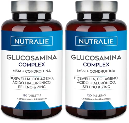 Glucosamina Condroitina y MSM Colágeno con Ácido Hialurónico, Boswelia, Selenio y Zinc - 120 Comprimidos Glucosamin Complex Nutralie (Paquete de 2)
