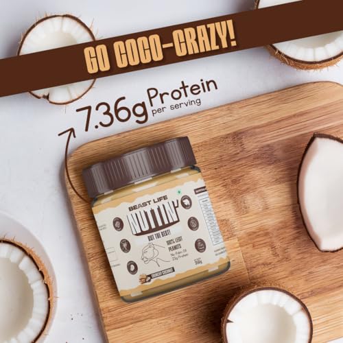 Image of BeastLife Crunchy Coconut Peanut Butter | 24.5 G Protein | 350 gm | 100% Peanuts, High Protein | Zero Palm Oil | Non‑GMO Nut Butter | Fitness-Friendly Spread | Zero Cholesterol
